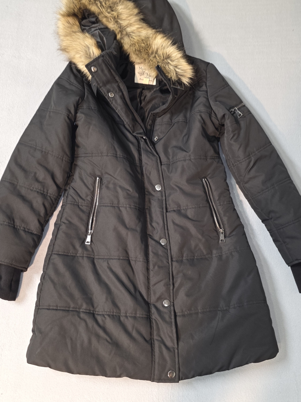 Maralyn & Me Black Puffer Coat with Faux Fur Trim Hood